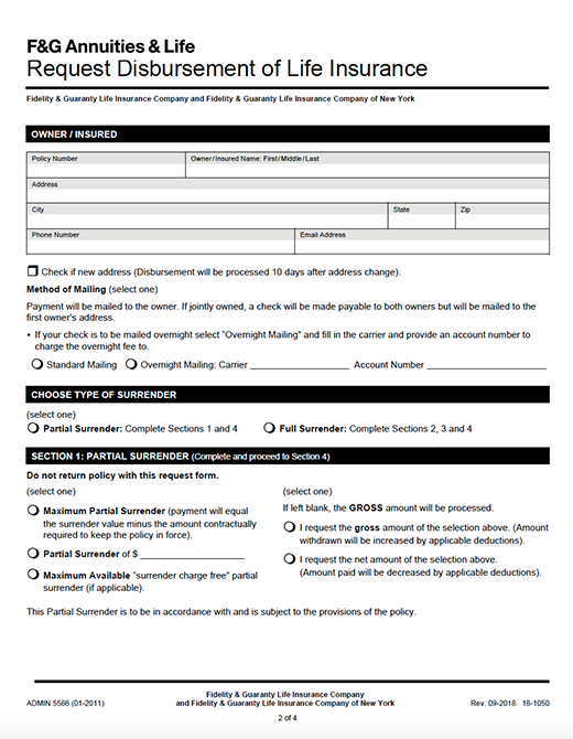 Request A Surrender Of Your Life Insurance Contract F G