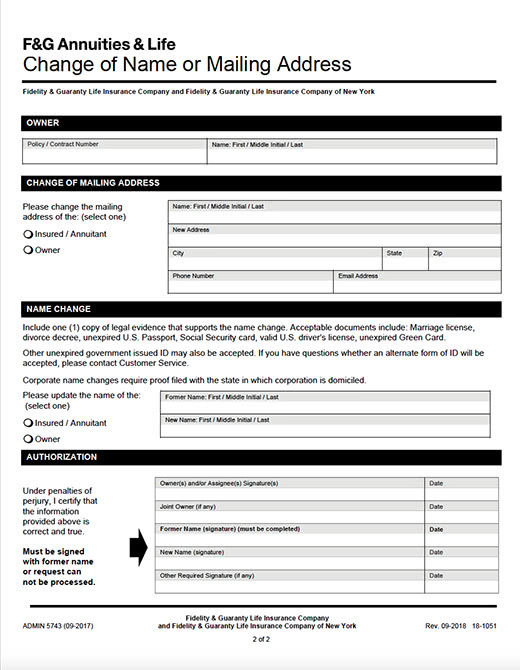 Update Address On Life Or Annuity Policy F G