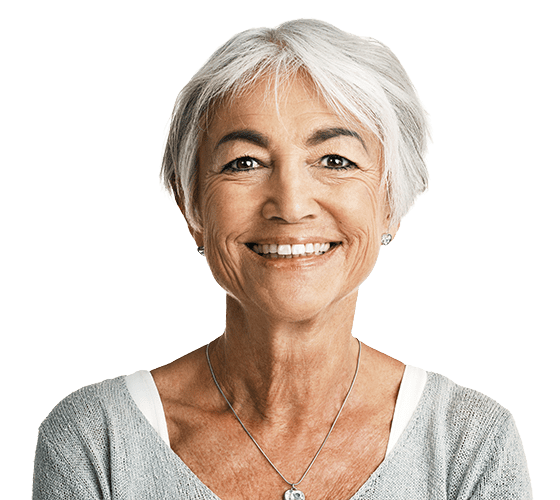 older woman in grey sweater